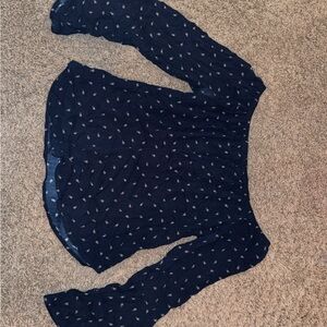Navy Long Sleeve Blouse with Pattern